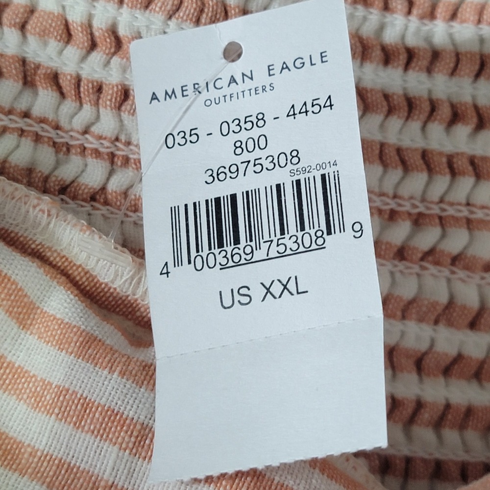 American Eagle Peplum Tank Womens XXL Peach Striped Cotton Linen Blend - Picture 4 of 12